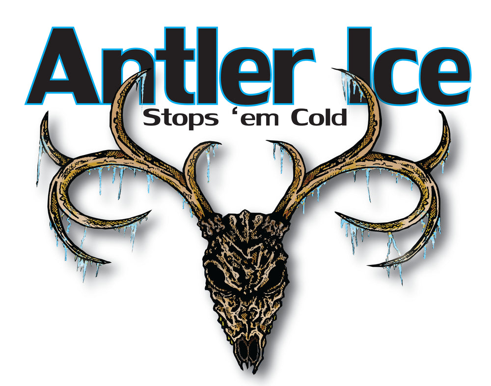 Logo of Antler Ice featuring a stylized antler with ice and text 'Antler Ice Stops 'em Cold'.